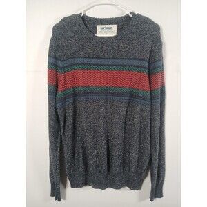 Urban Pipeline Sweater Men’s Large Blue with Red And Green Bands Casual Grunge